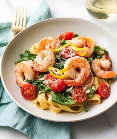 Lively Shrimp, Arugula & Cherry Tomato Pasta Extravaganza