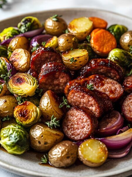 Maple-Dijon Sausage and Veggies – Sheet Pan Dinner