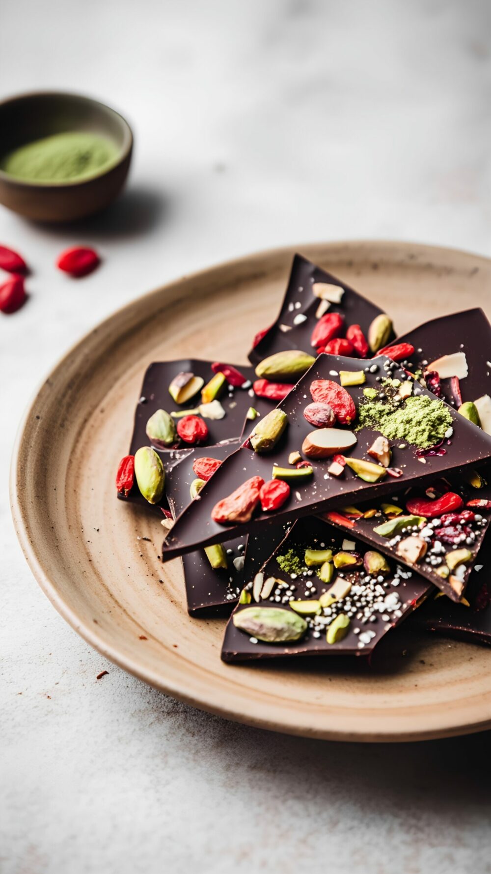Superfood Goji Berry Matcha Dark Chocolate Bark