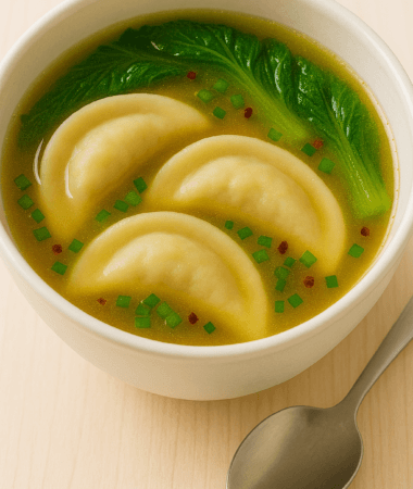 Vegan Dumpling Soup with Tofu and Vegetables