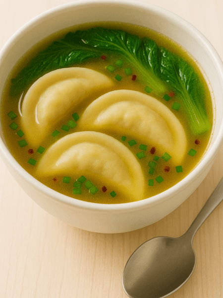 Vegan Dumpling Soup with Tofu and Vegetables