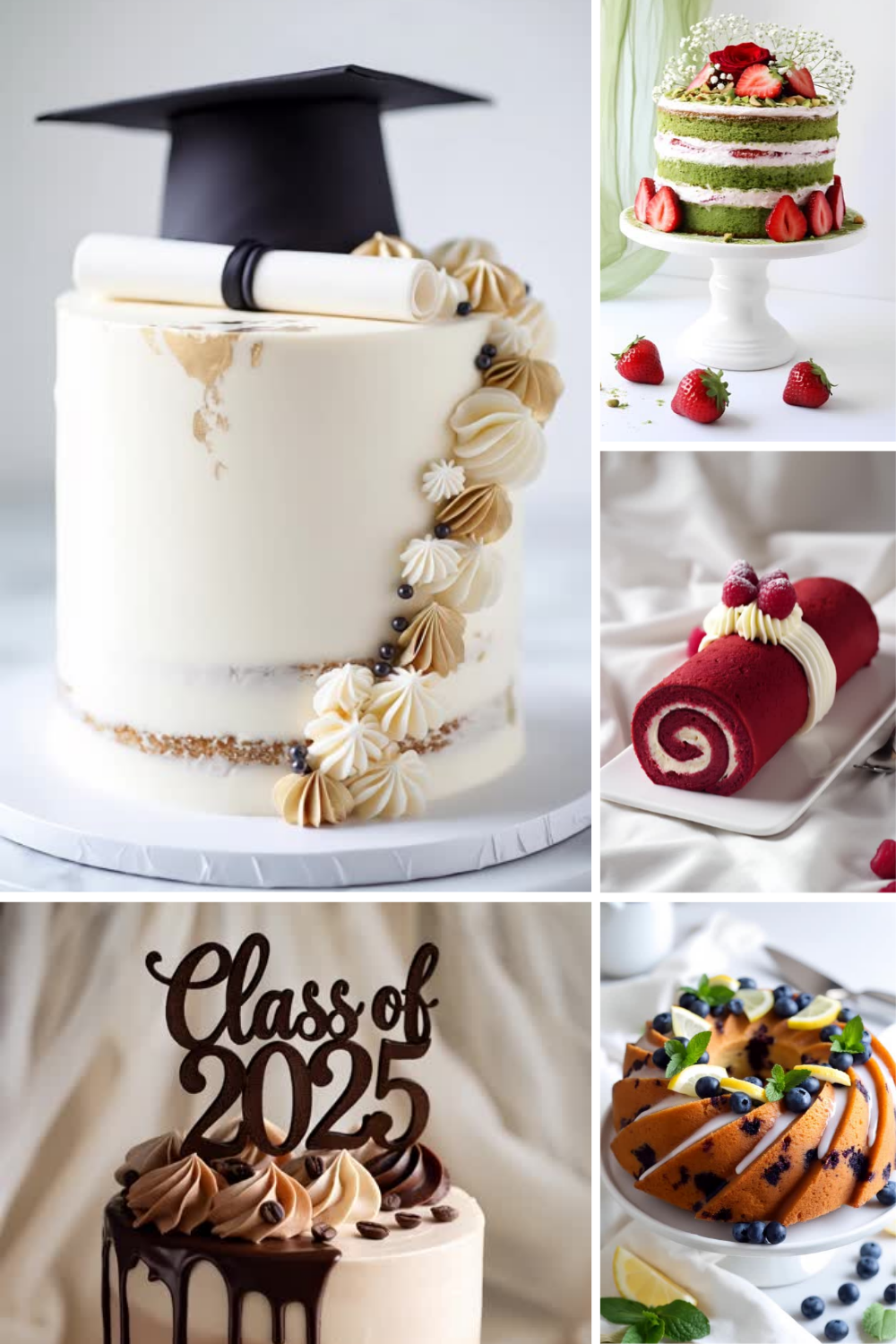 5 Graduation Cakes - Matcha, Mocha, Velvet, Citrus, Vanilla