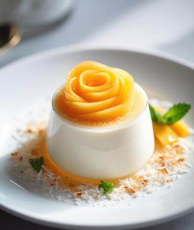 Coconut Yogurt Panna Cotta with Mango Roses for Mom