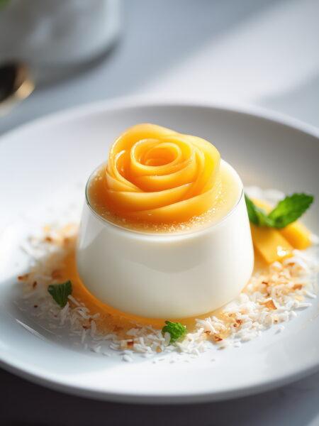 Coconut Yogurt Panna Cotta with Mango Roses for Mom