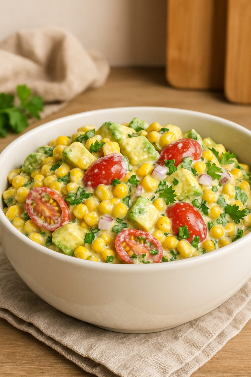 Creamy Avocado Corn Salad with Lime and Fresh Cilantro