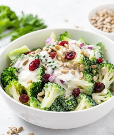 Creamy Broccoli Salad with Cranberries and Sunflower Crunch