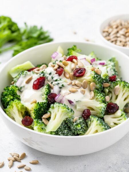 Creamy Broccoli Salad with Cranberries and Sunflower Crunch