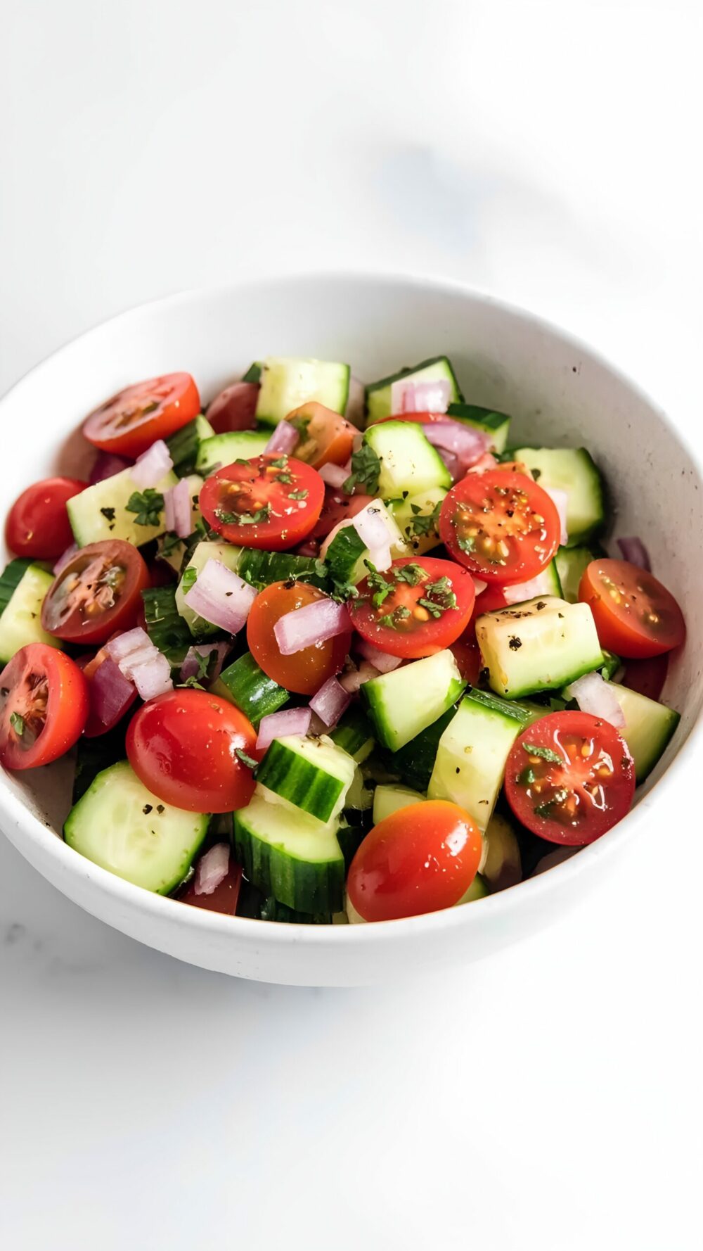 Cucumber Tomato Salad with Zesty Lemon Herb Vinaigrette