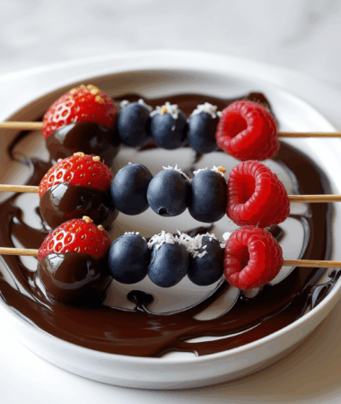 Dark Chocolate Dipped Berry Skewers - Easy Mom Dessert