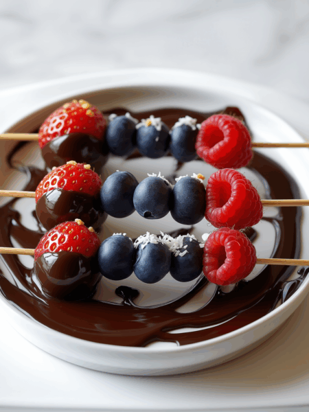Dark Chocolate Dipped Berry Skewers - Easy Mom Dessert
