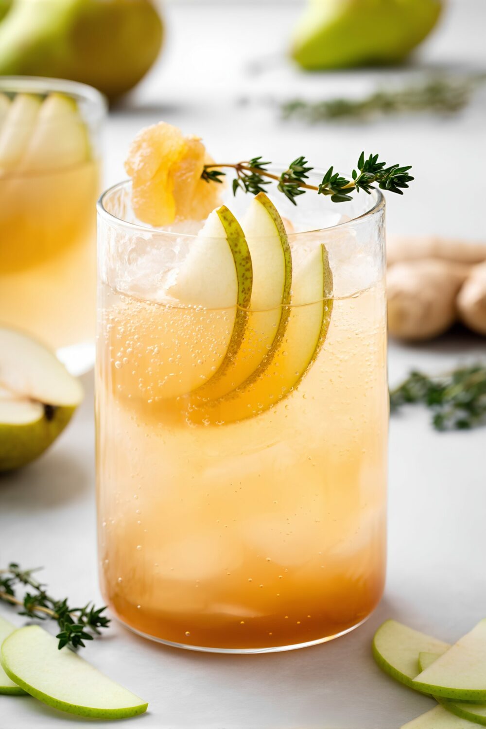 Ginger Pear Shrub Sparkler – Tart Low Sugar Mocktail