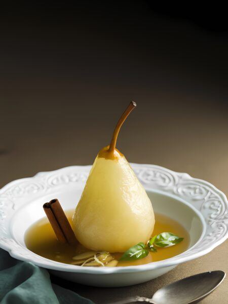 Ginger Poached Pears with Lime Basil Syrup—Elegant Mom Treat