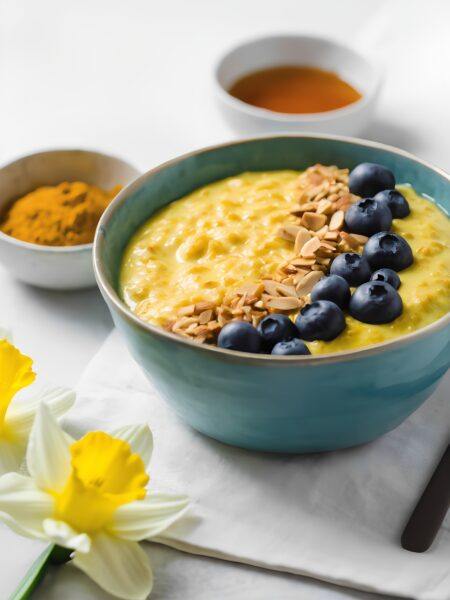 Golden Milk Steel Cut Oats with Almond Crunch for Mom