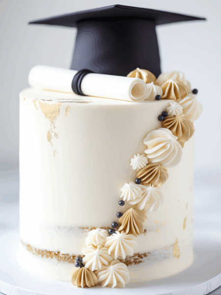 Graduation Cap Vanilla Cake with Buttercream Swirls