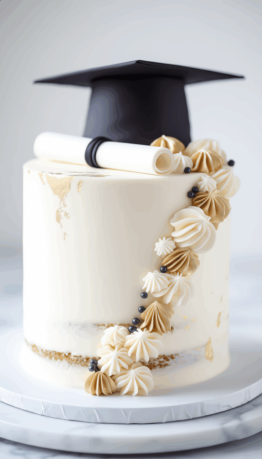 Graduation Cap Vanilla Cake with Buttercream Swirls