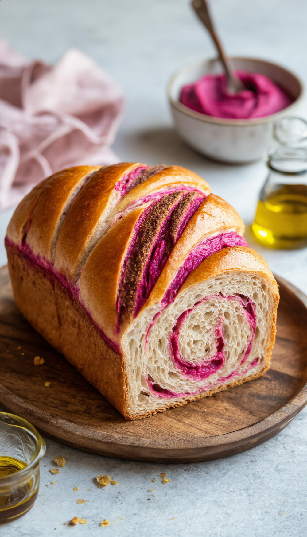 Hot Pink Beet Hummus Sourdough Swirl Bread for Mom