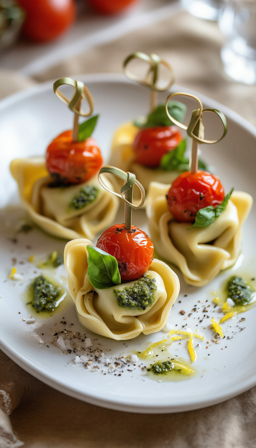Pesto Tortellini and Roasted Tomato Wedding Skewers Delight