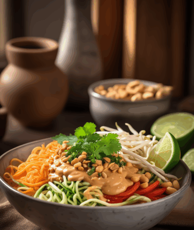 Raw Pad Thai Salad with Crunchy Veggies & Tangy Peanut Sauce