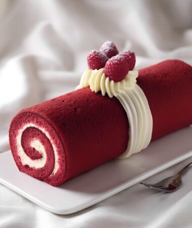 Red Velvet Diploma Roll Cake with Cream Cheese Ribbons