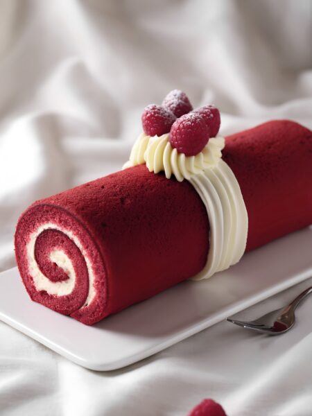Red Velvet Diploma Roll Cake with Cream Cheese Ribbons
