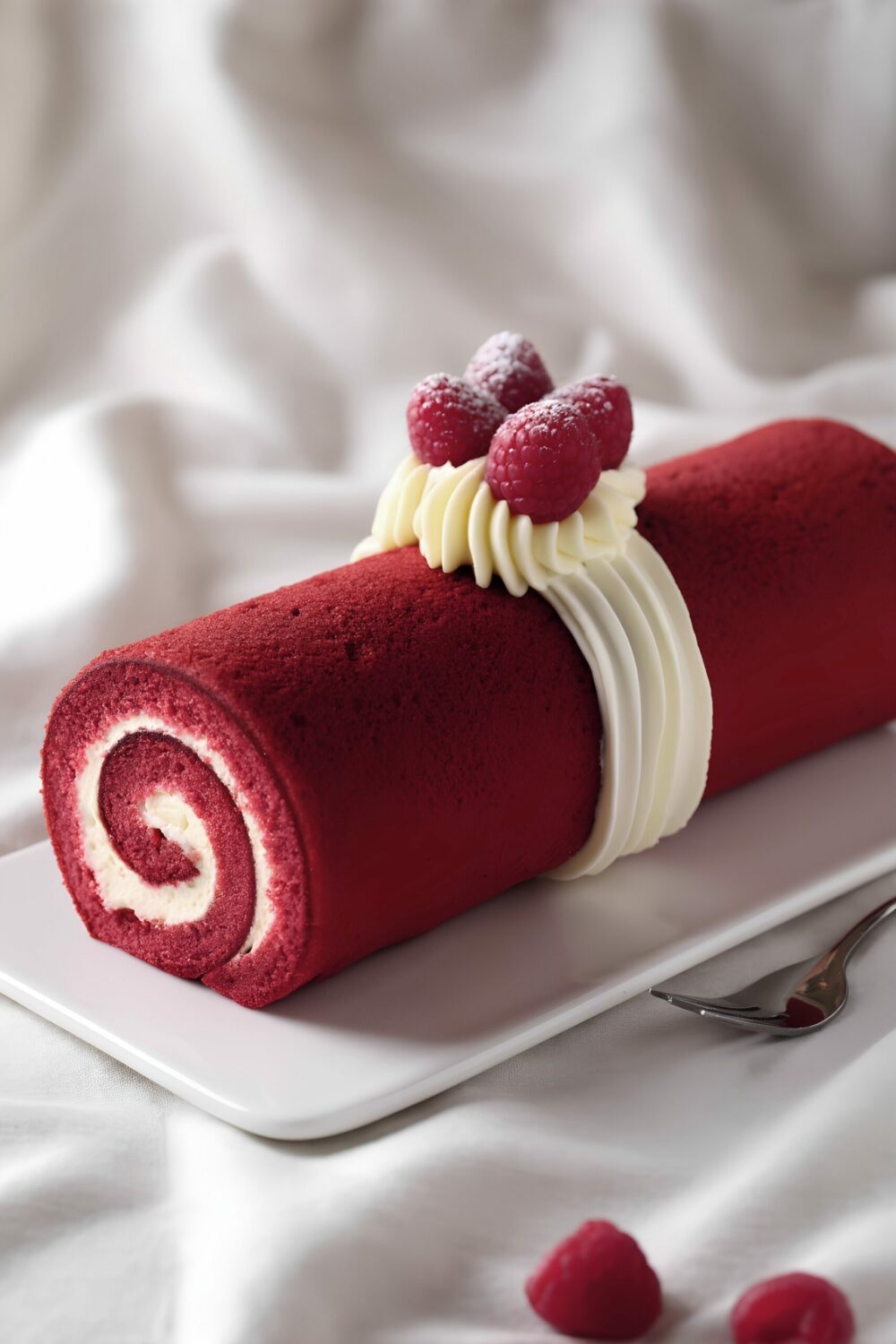 Red Velvet Diploma Roll Cake with Cream Cheese Ribbons