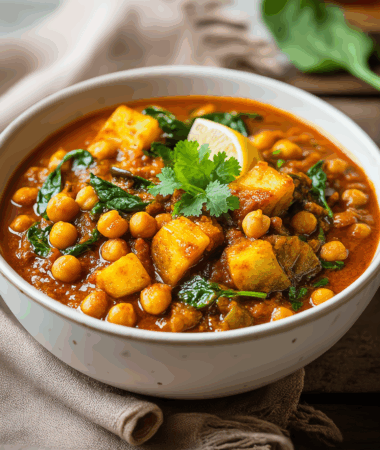 Spiced Eggplant and Chickpea Curry with Fresh Spinach