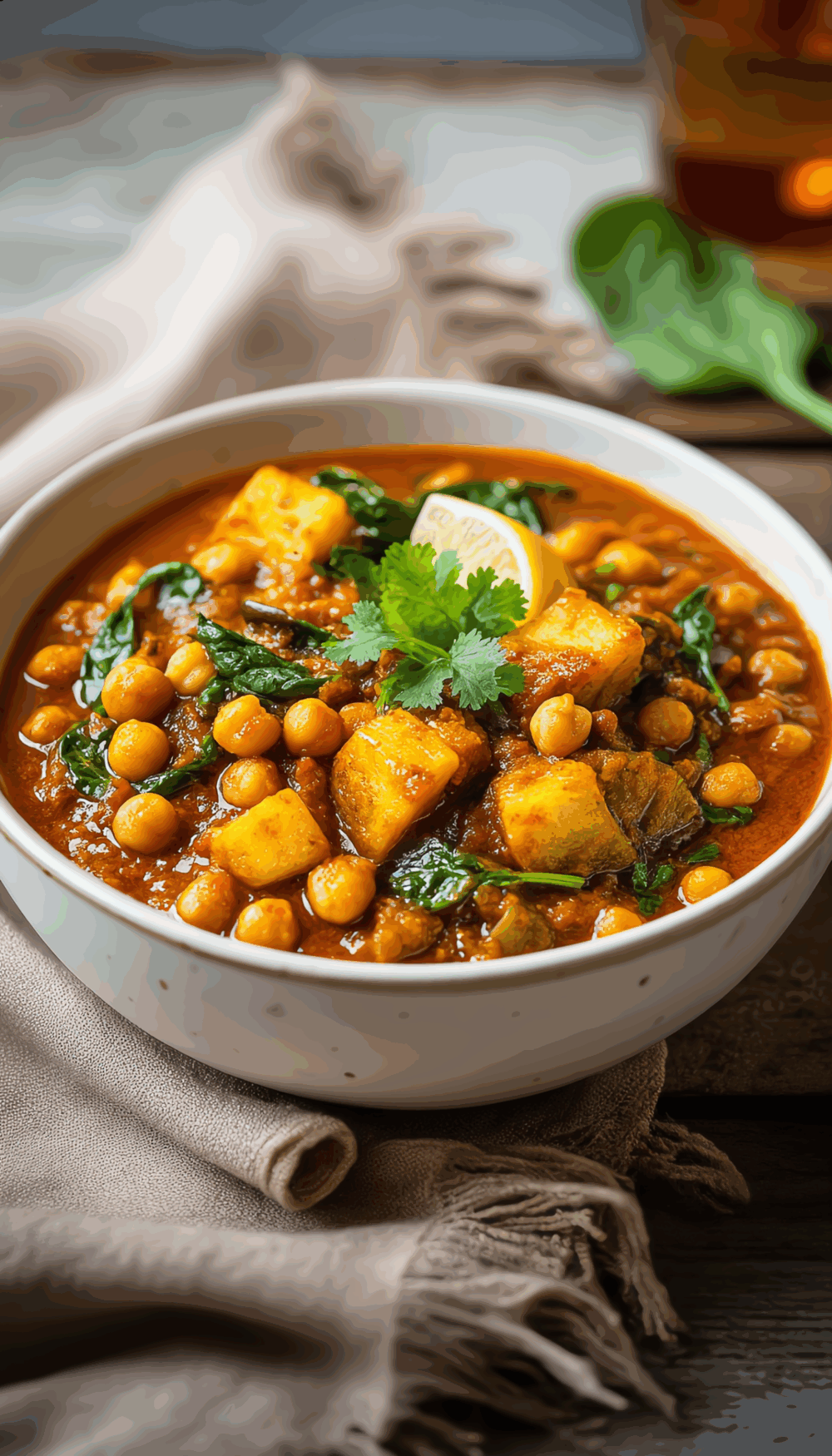 Spiced Eggplant and Chickpea Curry with Fresh Spinach