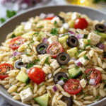 Zesty Greek Orzo Pasta Salad with Feta, Olives & Herbs