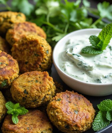 Air-Baked Chickpea Falafel with Mint Greek Yogurt Dip
