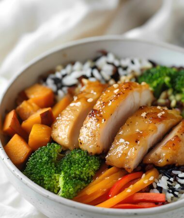Apple Cider Glazed Chicken over Wild Rice Rainbow Bowl
