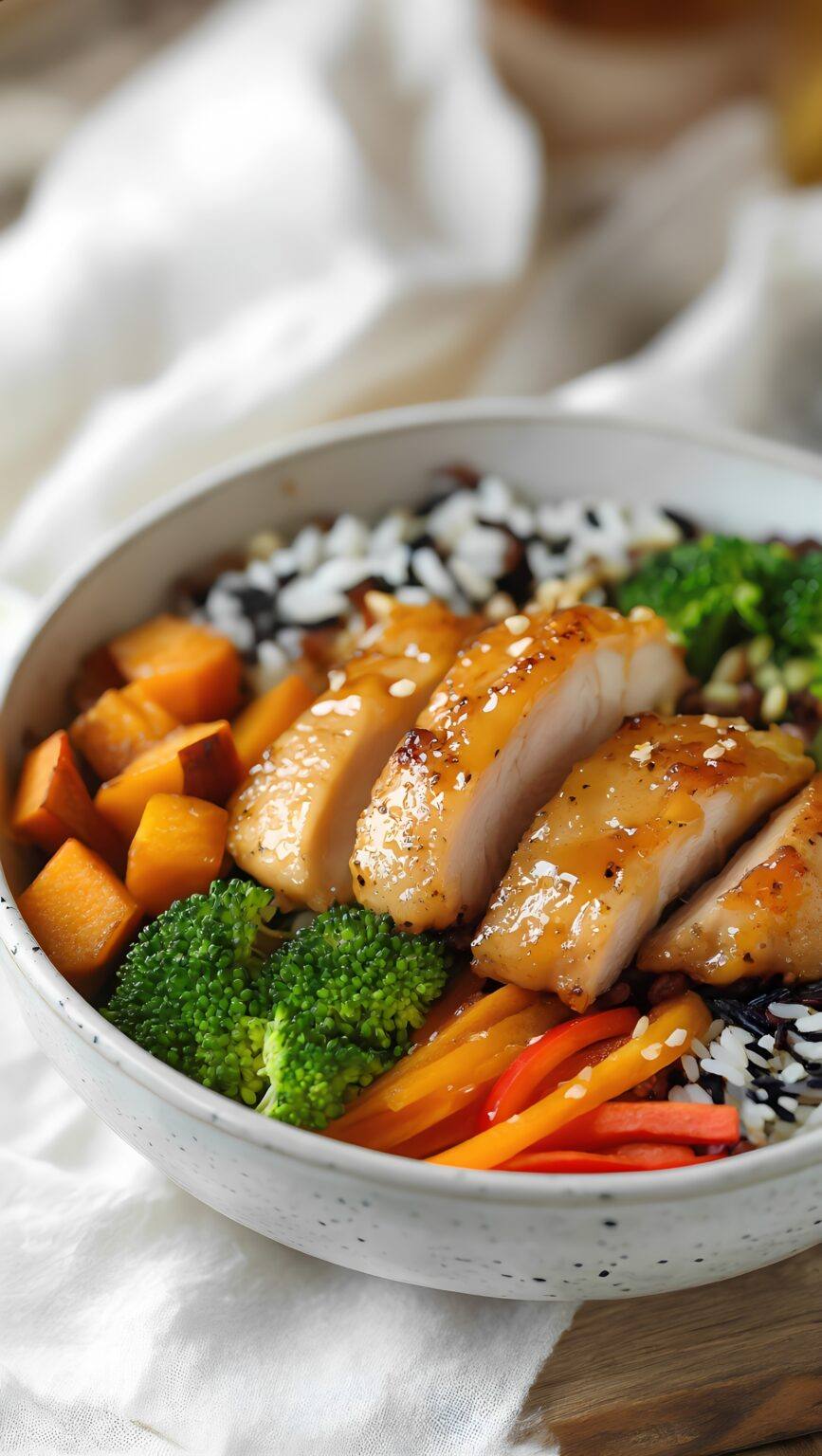 Apple Cider Glazed Chicken over Wild Rice Rainbow Bowl