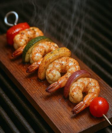 Cedar Citrus Herb Shrimp and Rainbow Veggie Grill Skewers