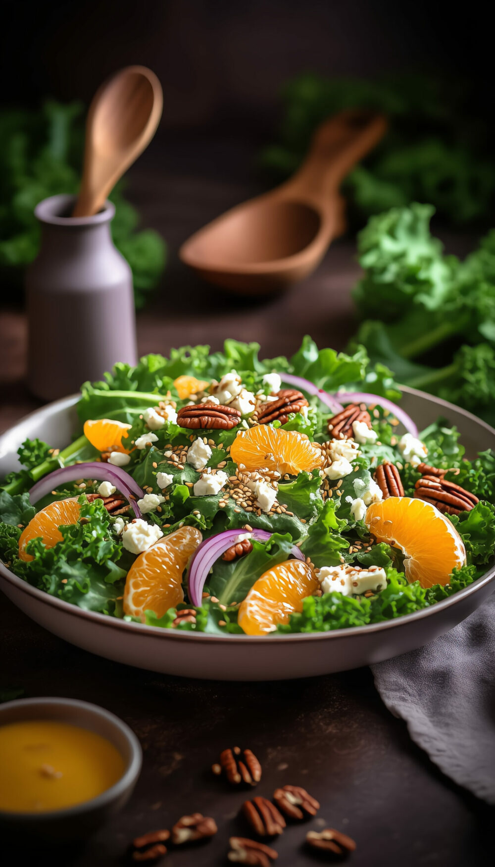 Dark Leaf Salad with Maple Candied Pecan and Tangerine