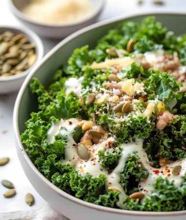 Kale Caesar Salad with Greek Yogurt Dressing and Crunchy Seeds