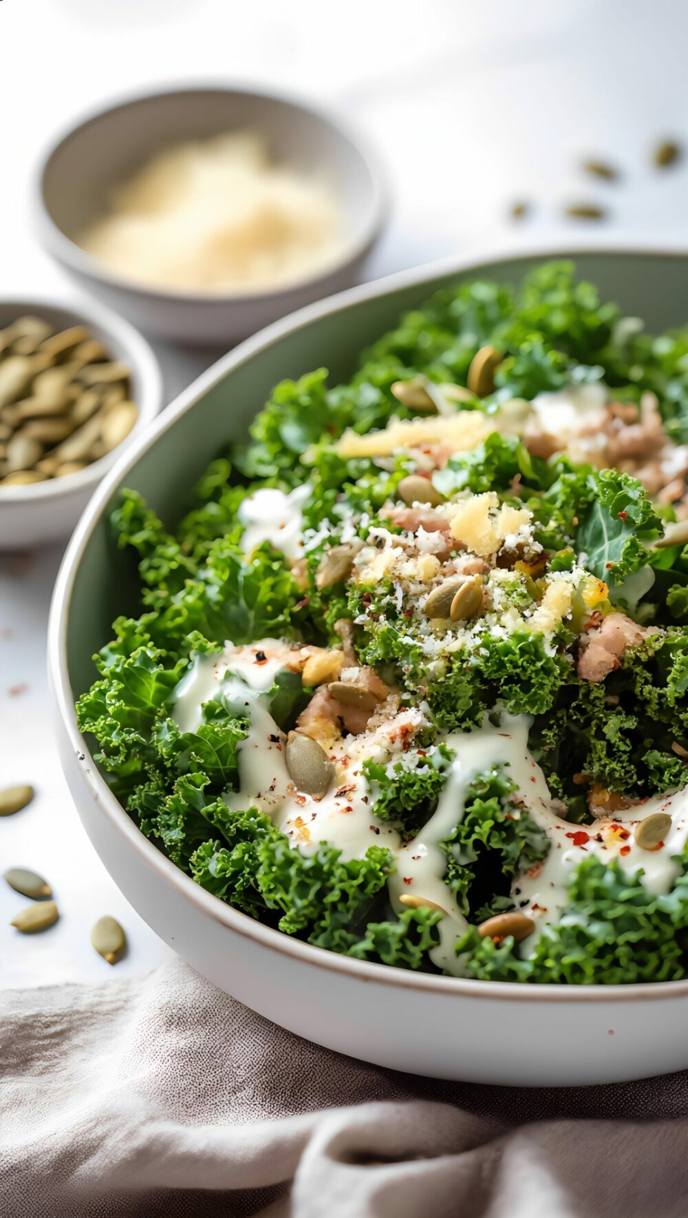Kale Caesar Salad with Greek Yogurt Dressing and Crunchy Seeds