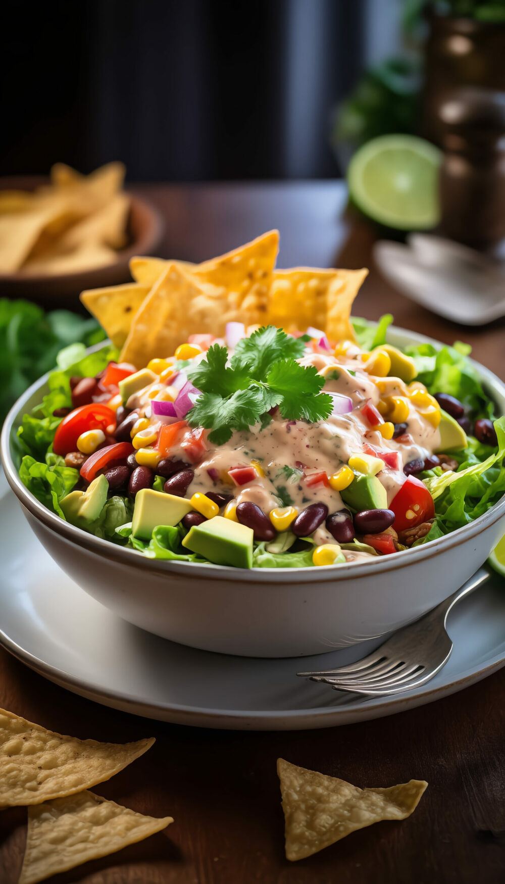 Loaded Healthy Taco Salad with Black Beans and Creamy Salsa