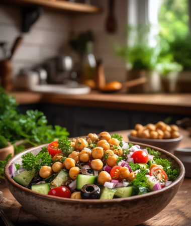 Mediterranean Chickpea Salad with Cucumber, Tomato and Herbs