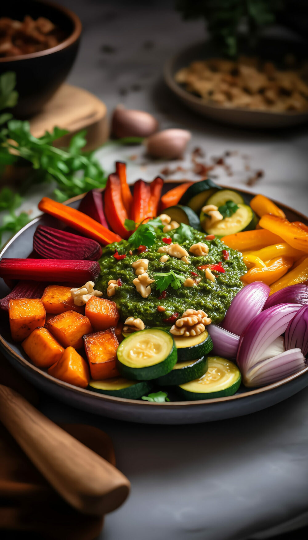 Slow-Roasted Veggies with Walnut Chimichurri for Dad