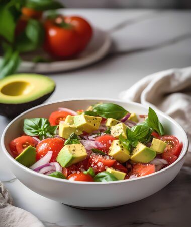 Tomato Avocado Salad with Red Onion, Basil and Olive Oil