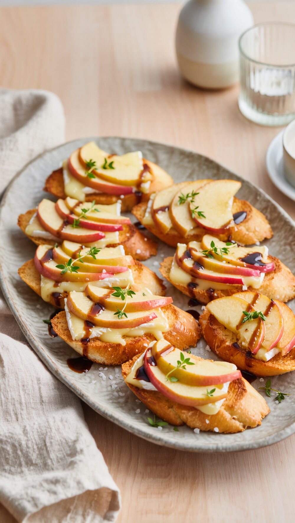 Apple and Brie Crostini with Thyme and Balsamic Glaze