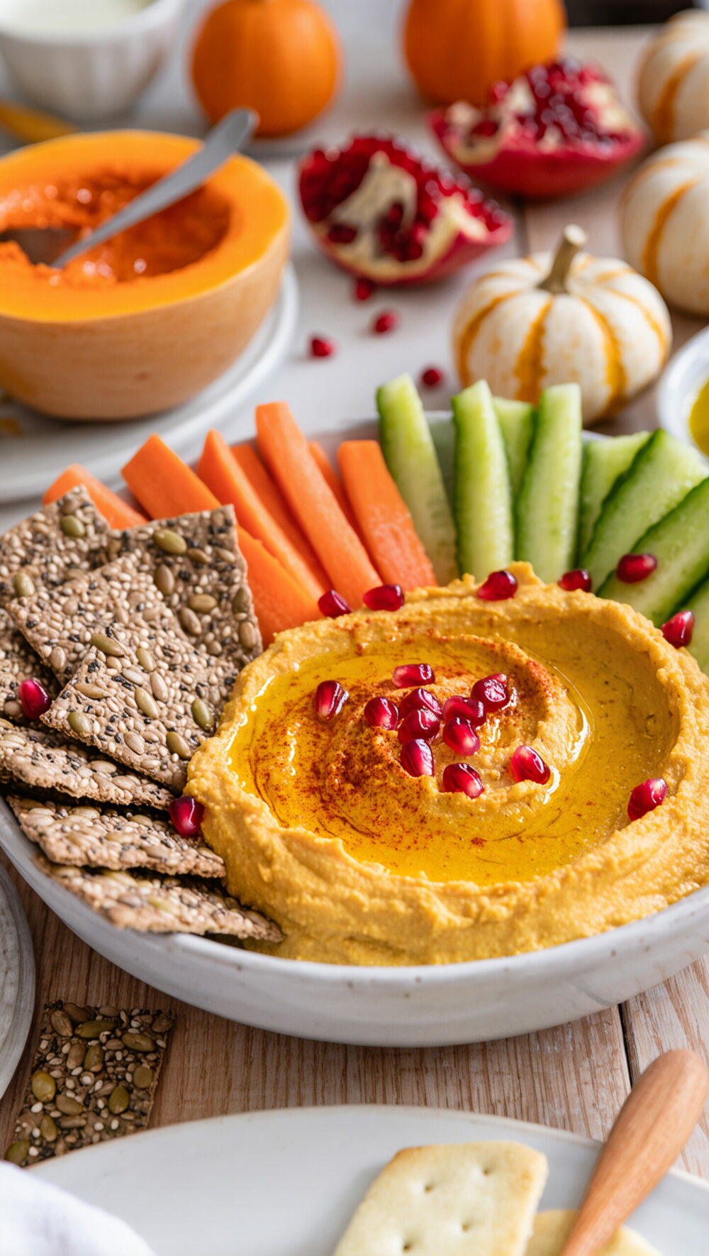 Butternut Squash Hummus with Seeded Crackers