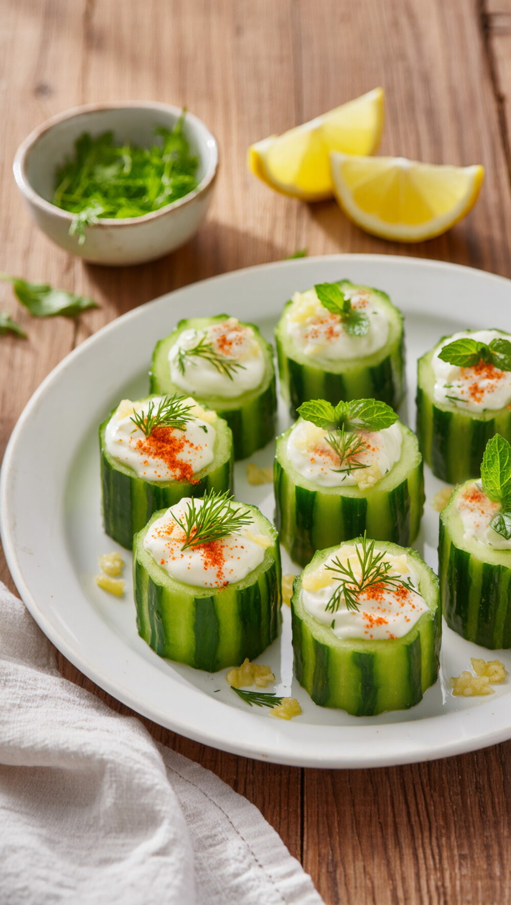 Cucumber Cups with Herbed Greek Yogurt Dip