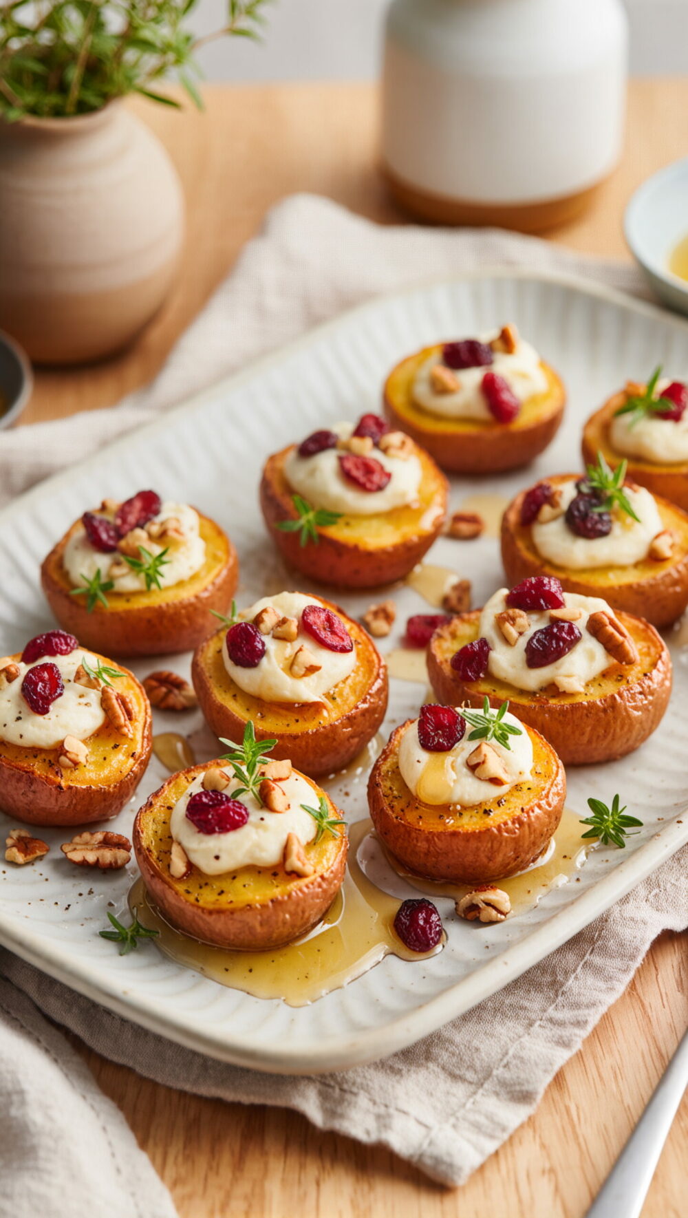 Mini Sweet Potato Rounds with Goat Cheese and Cranberries