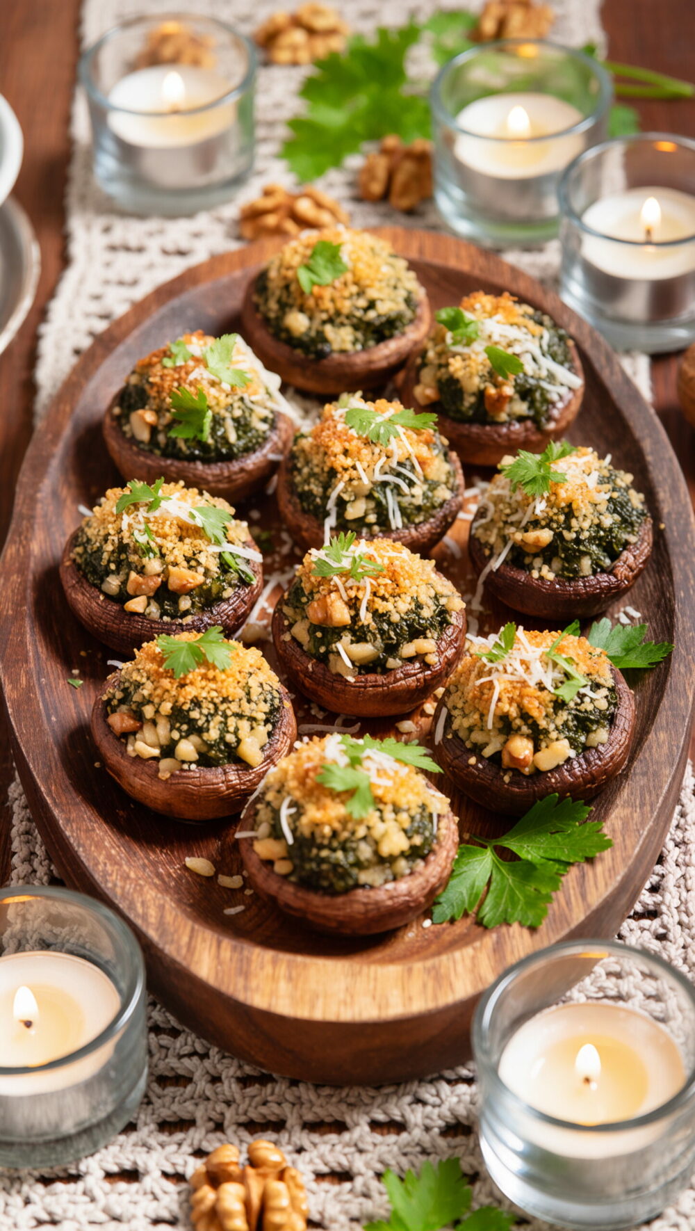 Stuffed Mushrooms with Walnuts and Spinach