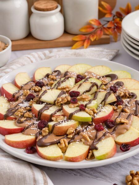 Apple Nachos with Nut Butter and Dark Chocolate