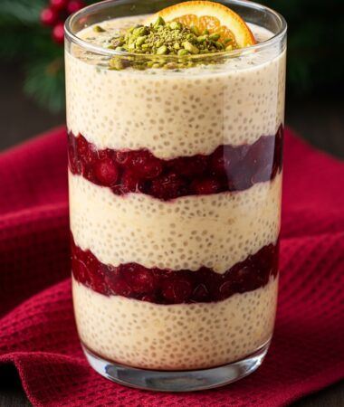 Cranberry-Orange Chia Pudding with Pistachio Snowflakes