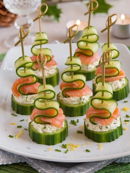 Smoked Salmon and Cucumber Christmas Trees
