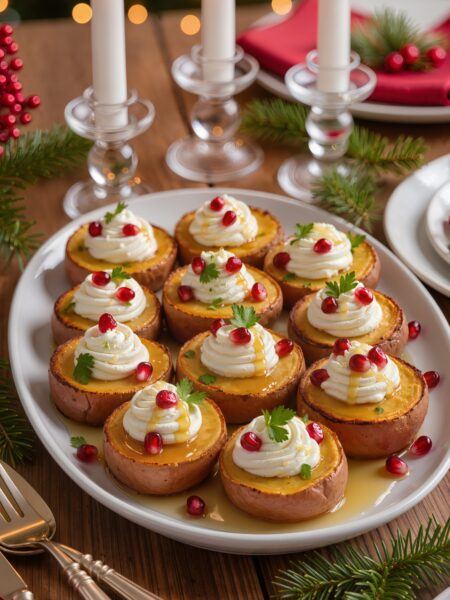 Sweet Potato Rounds with Whipped Feta and Pomegranate