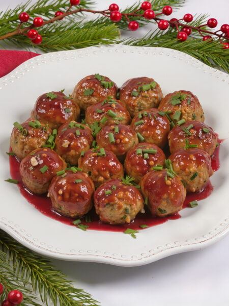 Turkey Zucchini Meatballs with Cranberry-Jalapeño Glaze