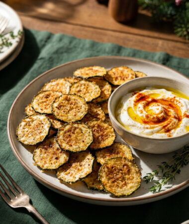 Air-Fried Zucchini Chips with Paprika Yogurt Dip
